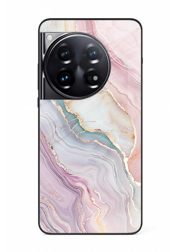 BlueGold Marble Veins OnePlus 12 glass back cover with rich blue and gold marble veining