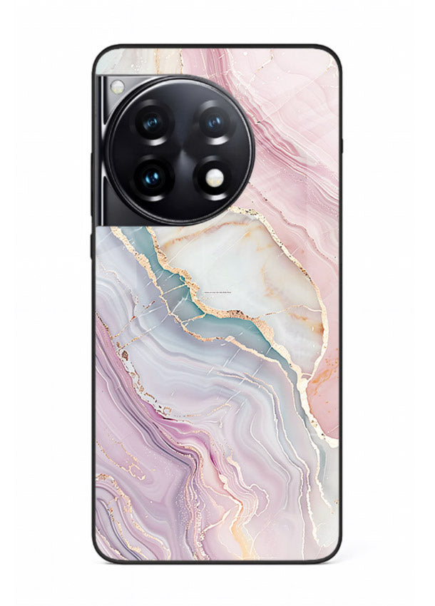 BlueGold Marble Veins OnePlus 12R glass back cover with rich blue and gold marble veining