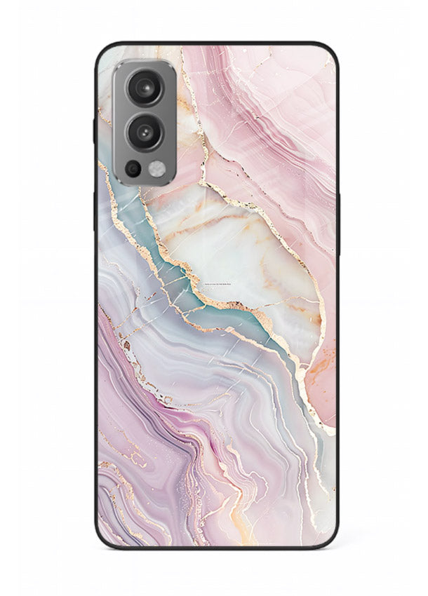 BlueGold Marble Veins OnePlus Nord 2 glass back cover with rich blue and gold marble veining