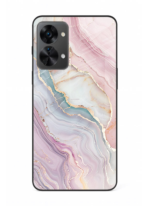 BlueGold Marble Veins OnePlus Nord 2T glass back cover with rich blue and gold marble veining