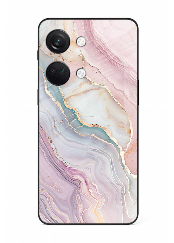 BlueGold Marble Veins OnePlus Nord 3 glass back cover with rich blue and gold marble veining