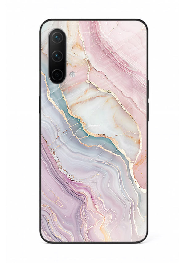 BlueGold Marble Veins OnePlus Nord CE 5G glass back cover with rich blue and gold marble veining