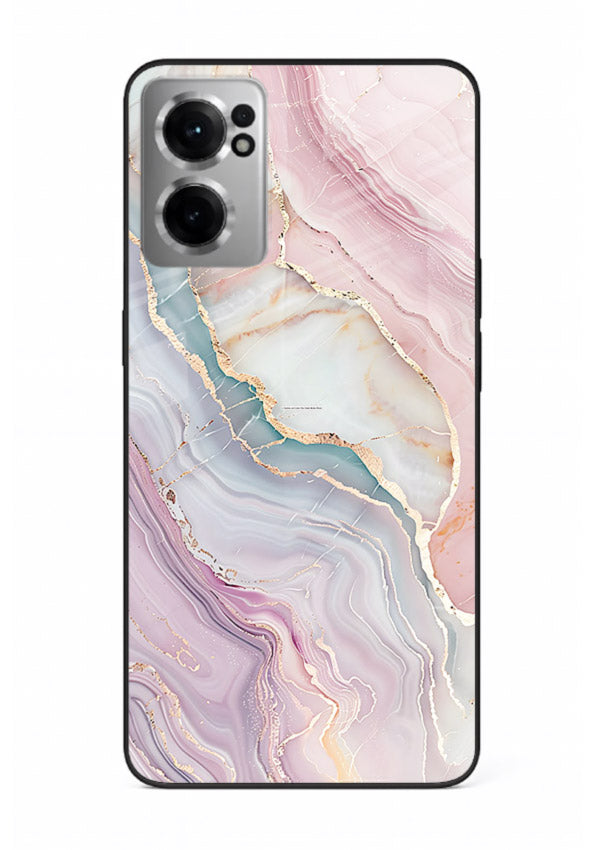 BlueGold Marble Veins OnePlus Nord CE2 5G glass back cover with rich blue and gold marble veining