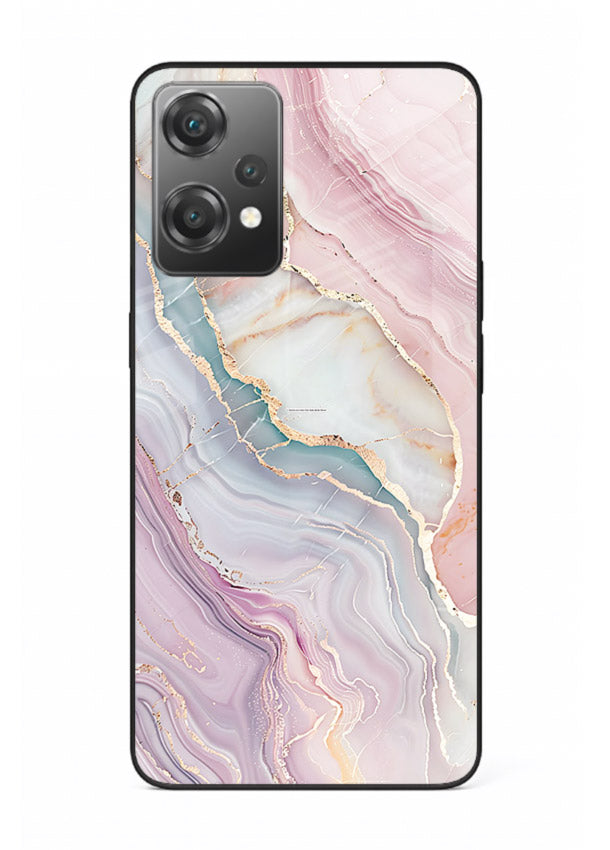 BlueGold Marble Veins OnePlus Nord CE2 Lite 5G glass back cover with rich blue and gold marble veining