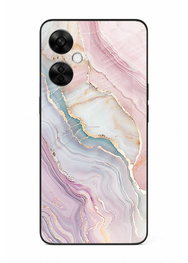 BlueGold Marble Veins OnePlus Nord CE3 Lite glass back cover with rich blue and gold marble veining