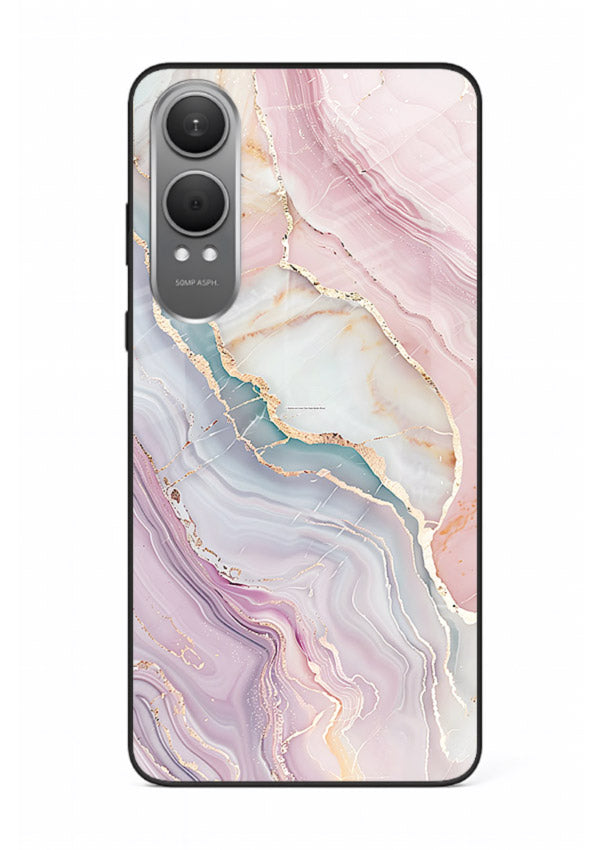 BlueGold Marble Veins OnePlus Nord CE4 Lite glass back cover with rich blue and gold marble veining