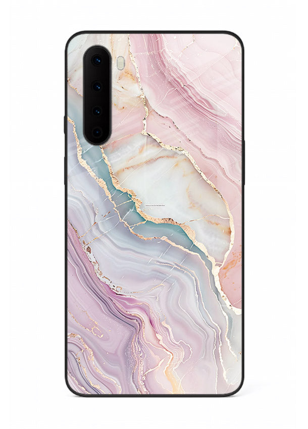 BlueGold Marble Veins OnePlus Nord glass back cover with rich blue and gold marble veining