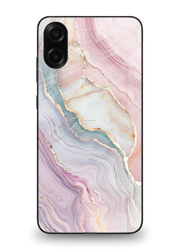 BlueGold Marble Veins Samsung M13 5G glass back cover with rich blue and gold marble veining