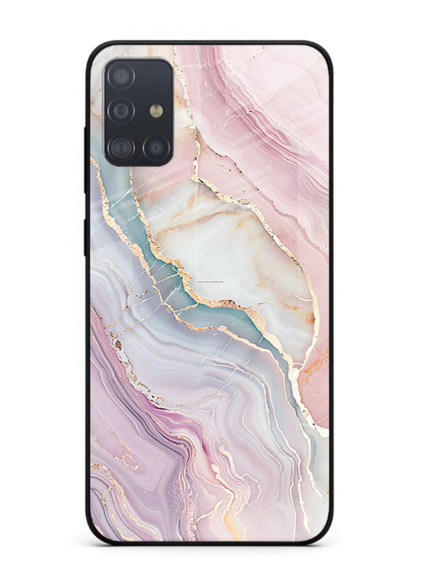 BlueGold Marble Veins Samsung A71 glass back cover with rich blue and gold marble veining