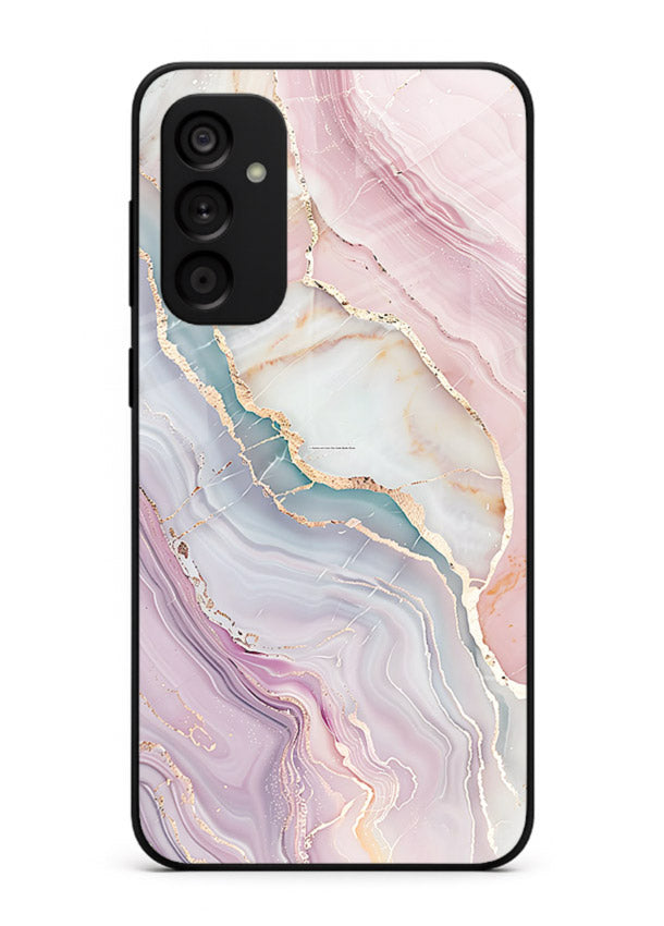 BlueGold Marble Veins Samsung F23 5G glass back cover with rich blue and gold marble veining