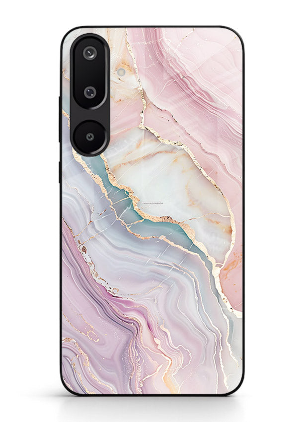 BlueGold Marble Veins Samsung M16 5G glass back cover with rich blue and gold marble veining