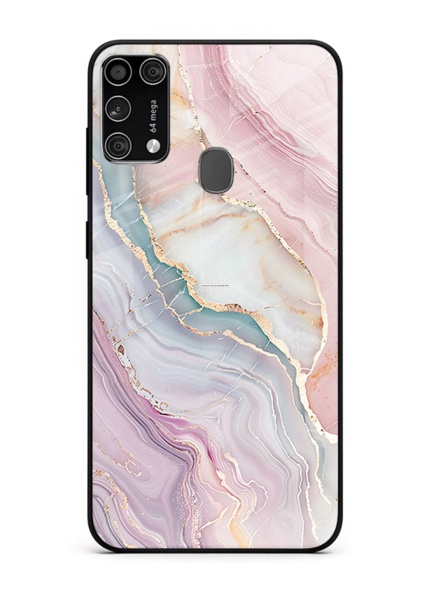 BlueGold Marble Veins Samsung M31 Prime glass back cover with rich blue and gold marble veining