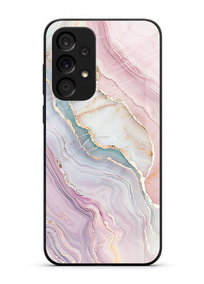 BlueGold Marble Veins Samsung A73 5G glass back cover with rich blue and gold marble veining