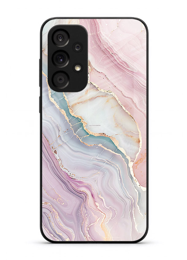 BlueGold Marble Veins Samsung A73 5G glass back cover with rich blue and gold marble veining