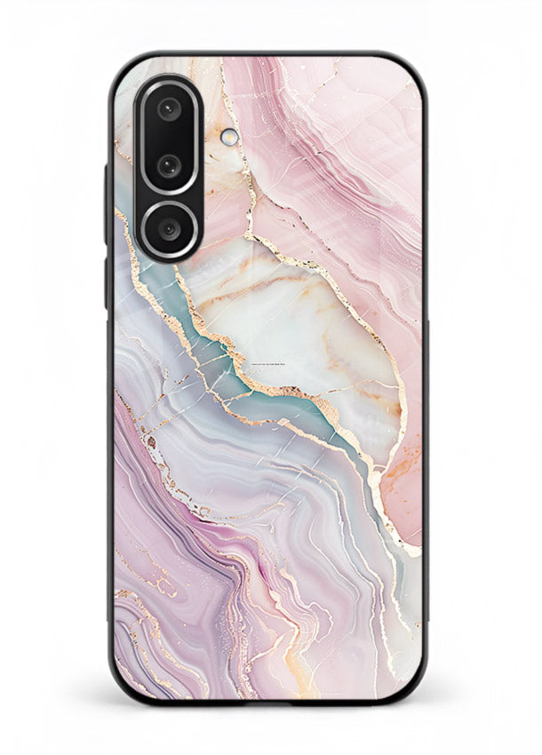 BlueGold Marble Veins Samsung M56 5G glass back cover with rich blue and gold marble veining