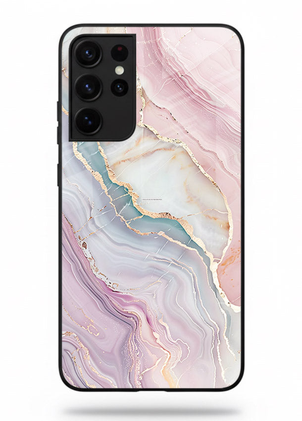 BlueGold Marble Veins Samsung S21 Ultra glass back cover with rich blue and gold marble veining