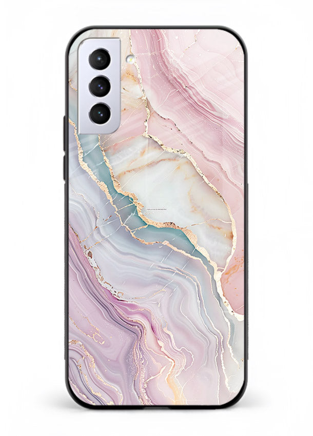 BlueGold Marble Veins Samsung S21 FE glass back cover with rich blue and gold marble veining