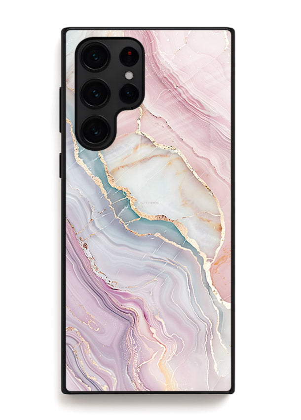 BlueGold Marble Veins Samsung S25 Ultra glass back cover with rich blue and gold marble veining