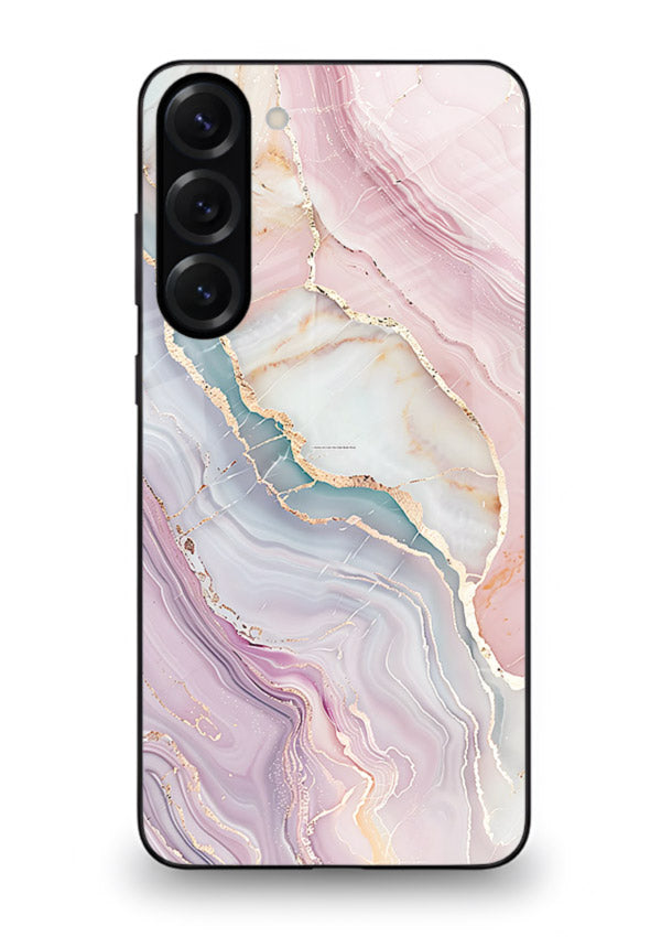 BlueGold Marble Veins Samsung S23 glass back cover with rich blue and gold marble veining