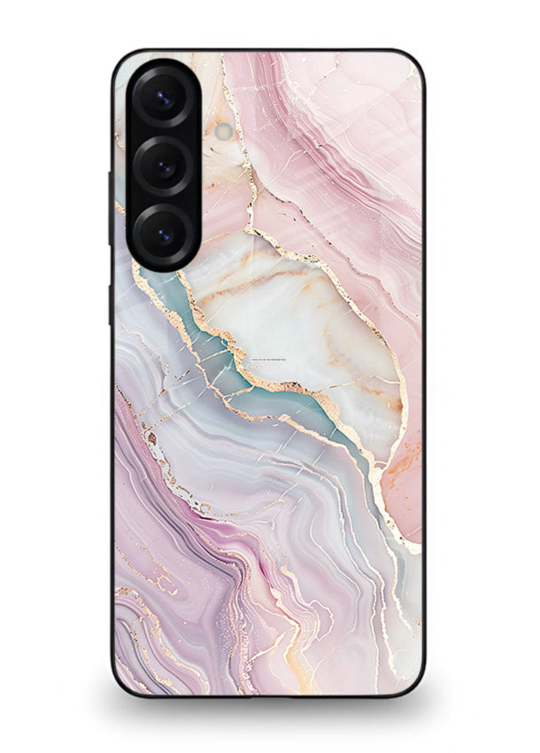 BlueGold Marble Veins Samsung S24 FE glass back cover with rich blue and gold marble veining