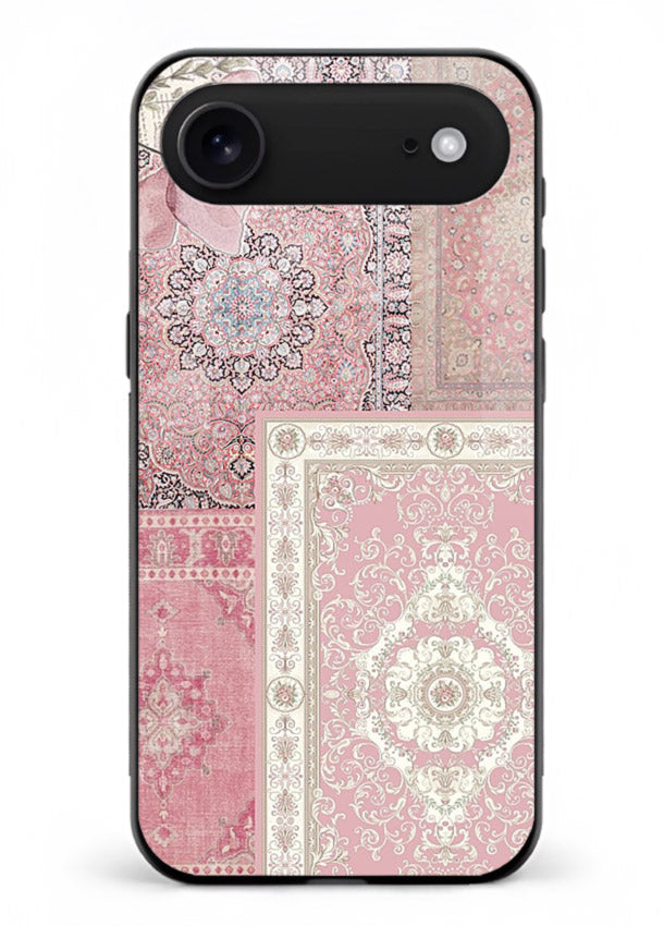 Pink mandala patchwork artwork printed on glossy tempered glass iPhone 17 Air back cover