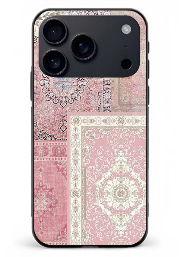 Pink mandala patchwork artwork printed on glossy tempered glass iPhone 18 Pro Max back cover