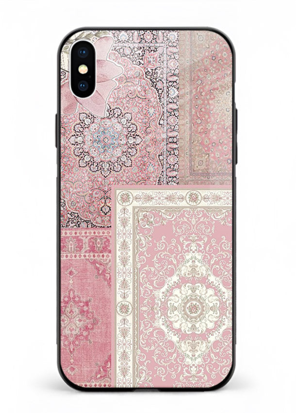 Pink mandala patchwork artwork printed on glossy tempered glass iPhone XS Max back cover