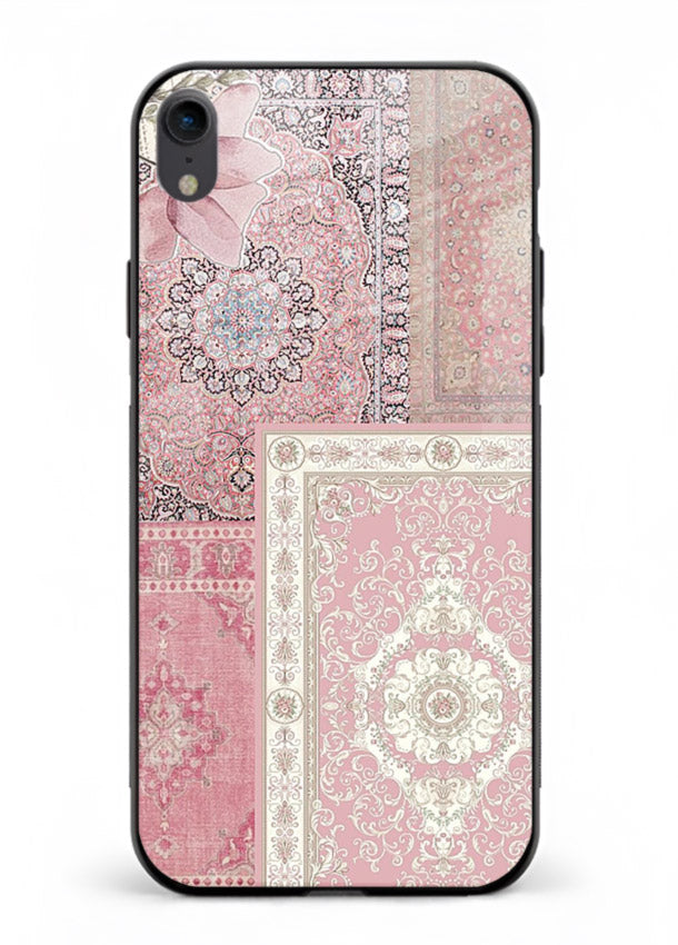 Pink mandala patchwork artwork printed on glossy tempered glass iPhone XR back cover