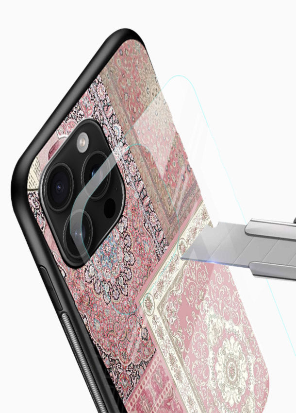 Pink mandala patchwork artwork printed on glossy tempered glass phone back cover - 4
