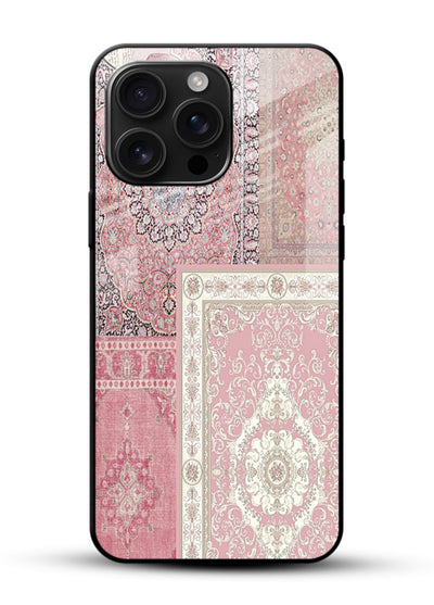 Pink mandala patchwork artwork printed on glossy tempered glass phone back cover - 1