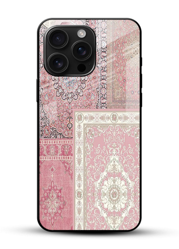 Pink mandala patchwork artwork printed on glossy tempered glass phone back cover - 1
