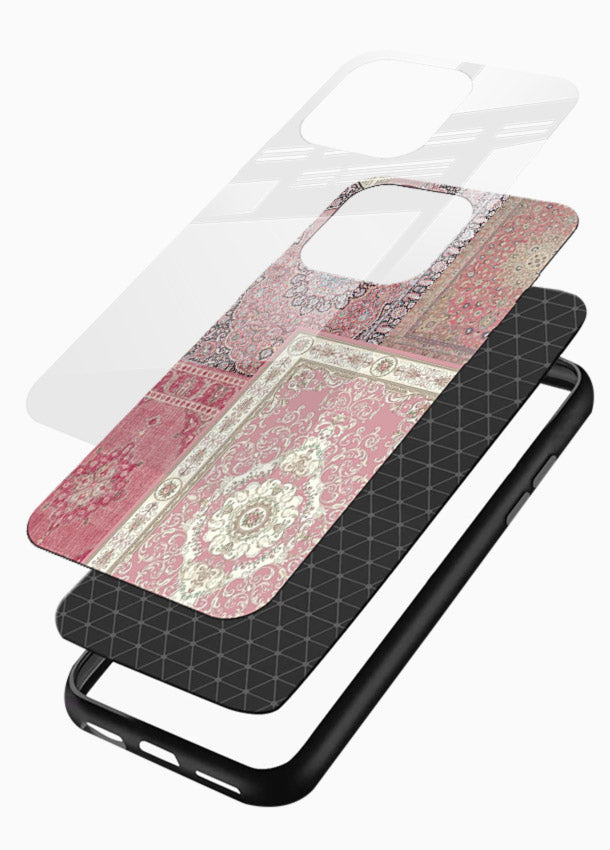 Pink mandala patchwork artwork printed on glossy tempered glass phone back cover - 3
