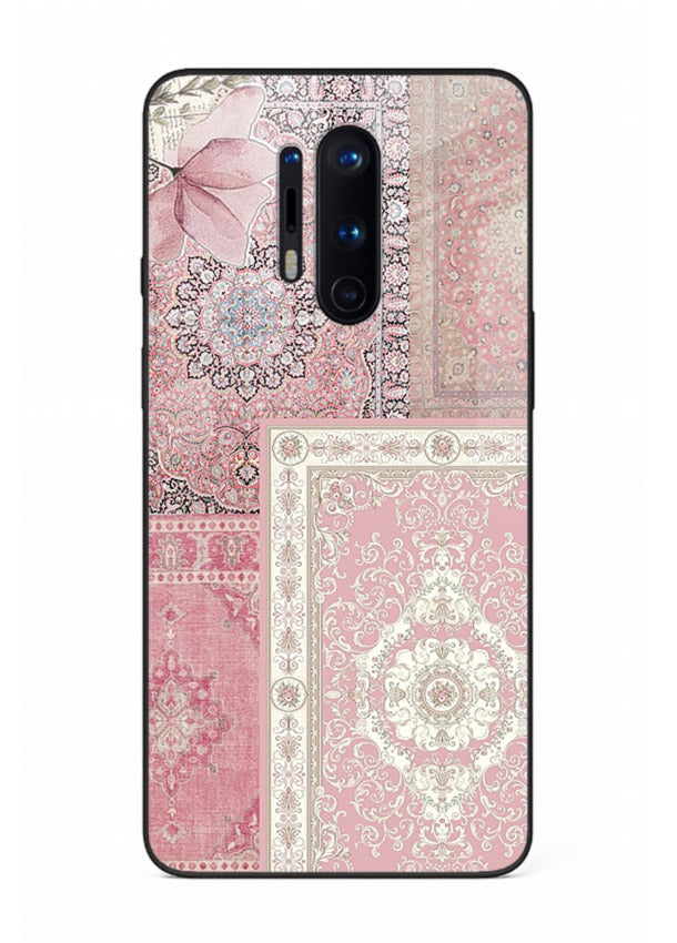 Pink mandala patchwork artwork printed on glossy tempered glass OnePlus 8 Pro back cover