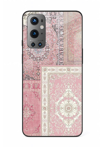 Pink mandala patchwork artwork printed on glossy tempered glass OnePlus 9 back cover