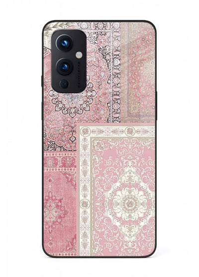 Pink mandala patchwork artwork printed on glossy tempered glass OnePlus 9 Pro back cover