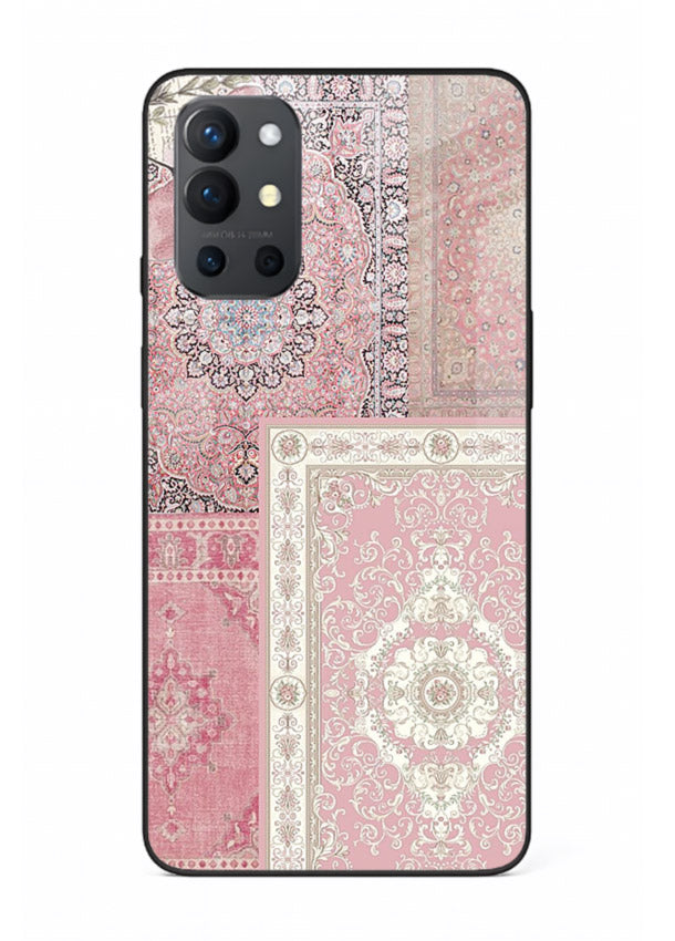 Pink mandala patchwork artwork printed on glossy tempered glass OnePlus 9R back cover