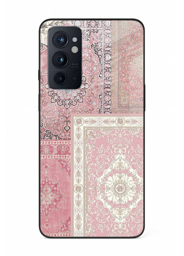 Pink mandala patchwork artwork printed on glossy tempered glass OnePlus 9RT back cover