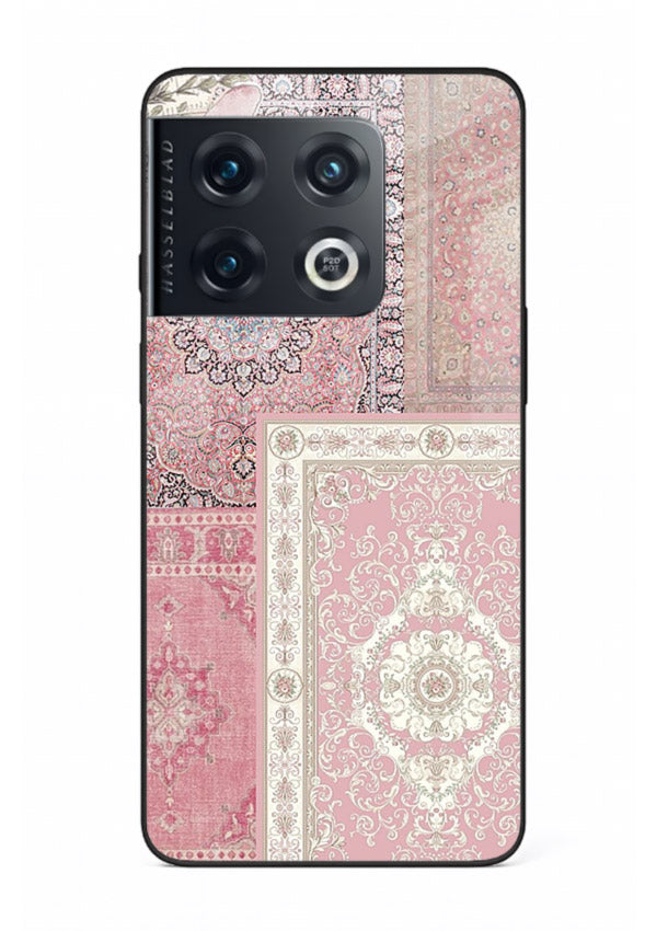 Pink mandala patchwork artwork printed on glossy tempered glass OnePlus 10 Pro back cover
