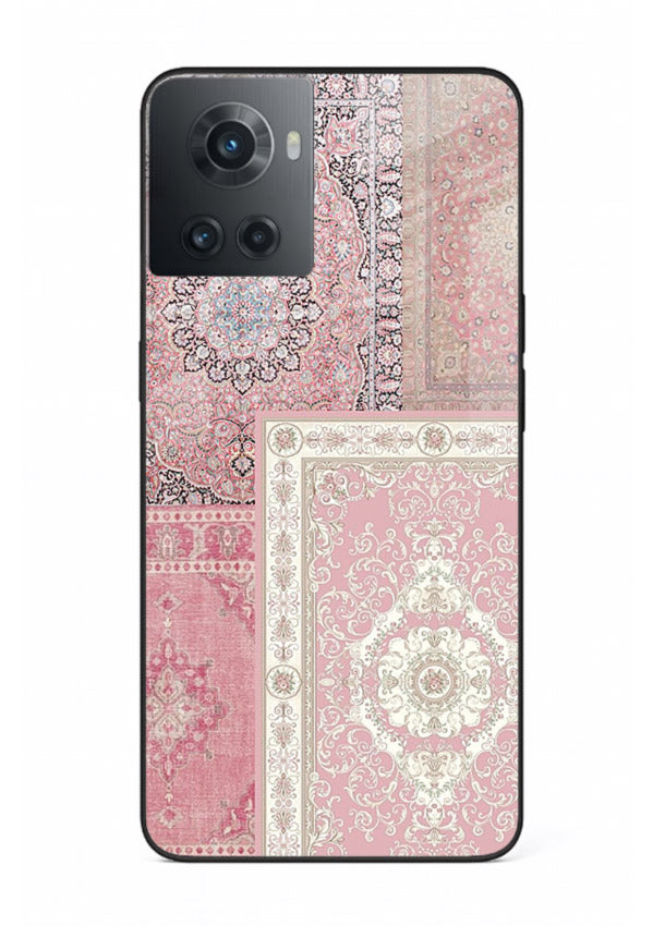 Pink mandala patchwork artwork printed on glossy tempered glass OnePlus 10R back cover