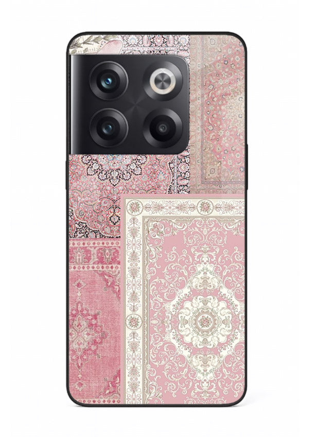 Pink mandala patchwork artwork printed on glossy tempered glass OnePlus 10T back cover