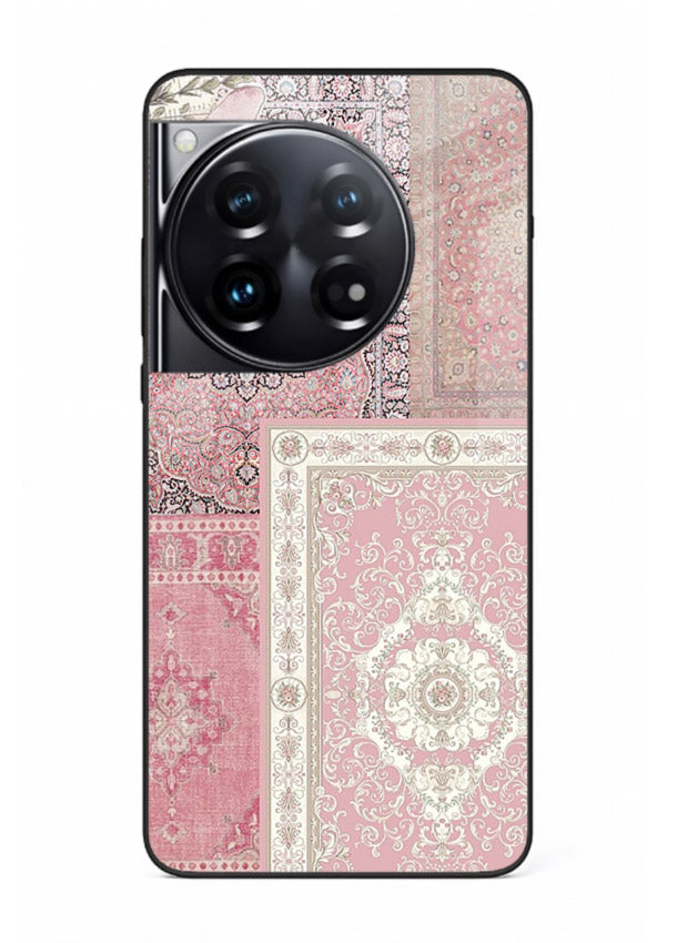 Pink mandala patchwork artwork printed on glossy tempered glass OnePlus 12 back cover