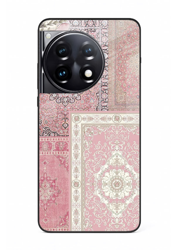 Pink mandala patchwork artwork printed on glossy tempered glass OnePlus 12R back cover