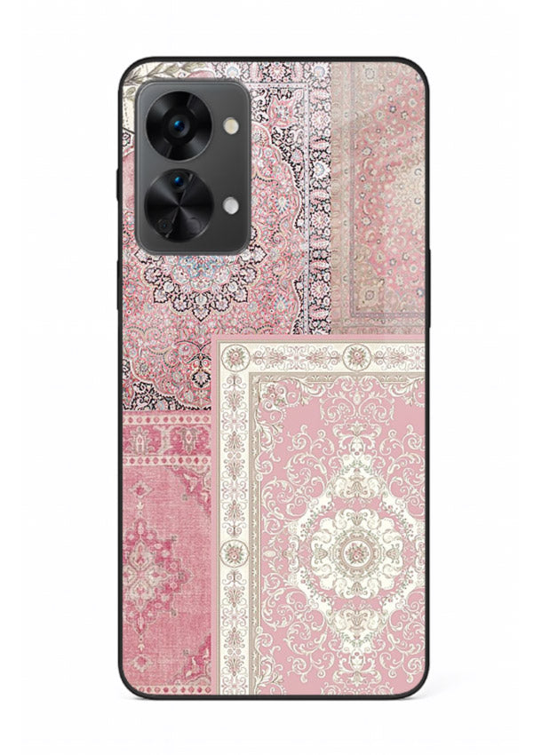 Pink mandala patchwork artwork printed on glossy tempered glass OnePlus Nord 2T back cover