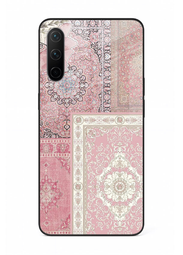 Pink mandala patchwork artwork printed on glossy tempered glass OnePlus Nord CE 5G back cover
