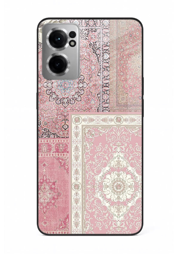Pink mandala patchwork artwork printed on glossy tempered glass OnePlus Nord CE2 5G back cover