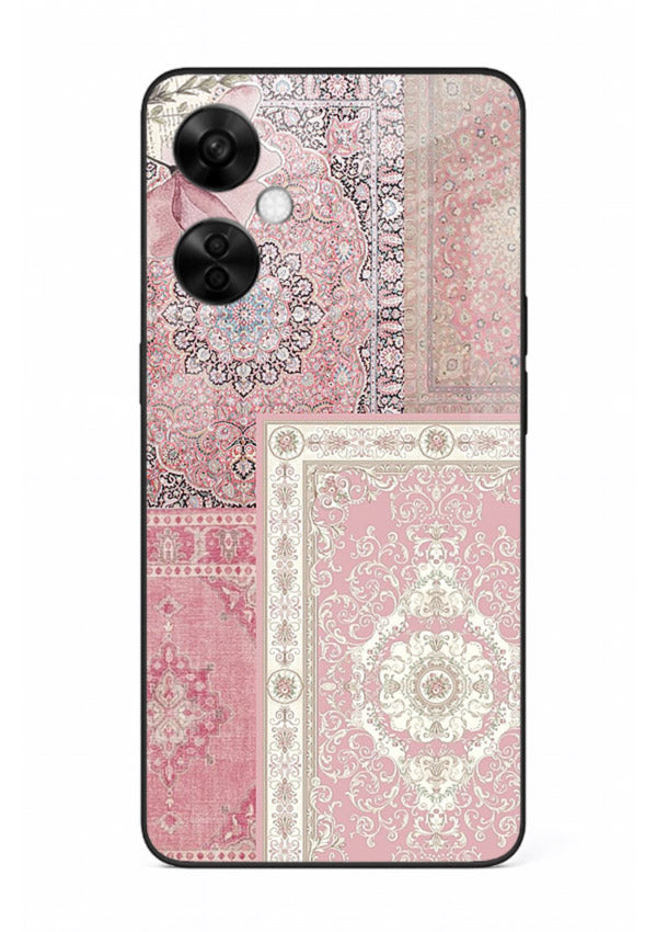 Pink mandala patchwork artwork printed on glossy tempered glass OnePlus Nord CE3 Lite back cover
