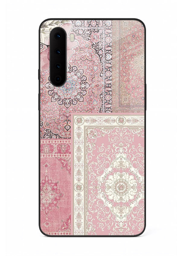 Pink mandala patchwork artwork printed on glossy tempered glass OnePlus Nord back cover
