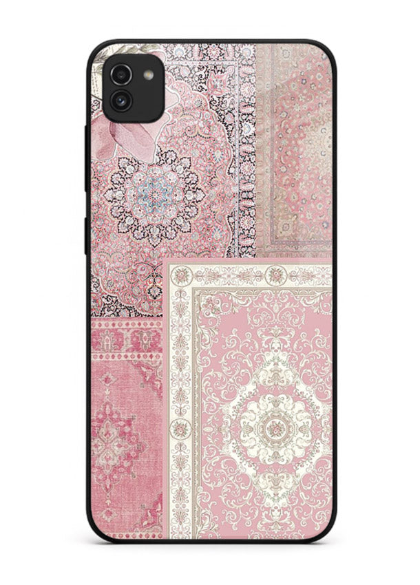 Pink mandala patchwork artwork printed on glossy tempered glass Samsung A03 back cover