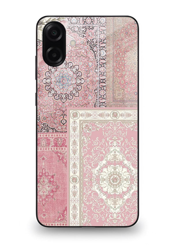 Pink mandala patchwork artwork printed on glossy tempered glass Samsung A06 5G back cover