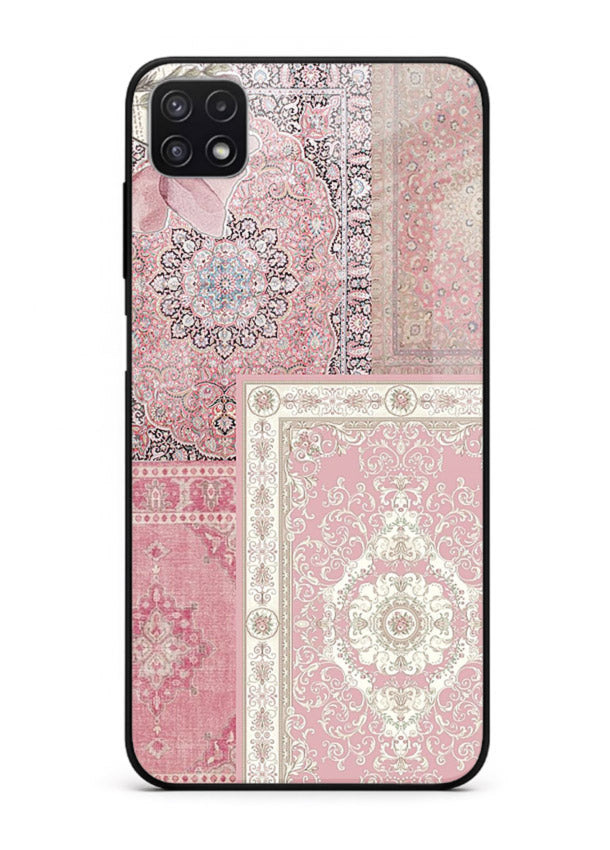 Pink mandala patchwork artwork printed on glossy tempered glass Samsung F42 5G back cover